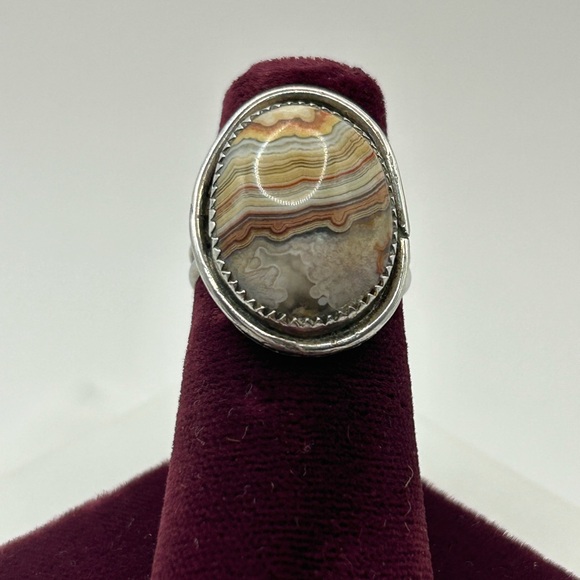 Sterling Silver Crazy Lace Agate Ring Size 7 - Picture 2 of 6